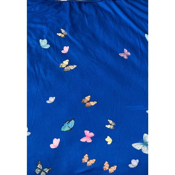 NO MFG. TAG SHORT/COLD SHOULDER PULL-OV CAMISOLE-WOMEN, L-BLUE-BUTTERFLIES, LACE - Picture 9 of 11
